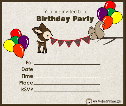 Free Printable Woodland Birthday party Invitations