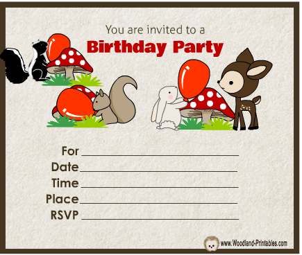 Cute Woodland Invitation for Birthday Party