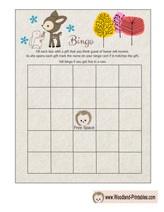 Free Printable Woodland Baby Shower Bingo Game