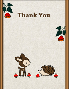 Baby Shower Thank You Card Featuring Deer and Hedgehog