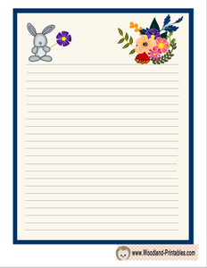 Cute Writing Paper with Rabbit and Flowers