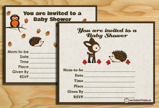 Free Printable Woodland Baby Shower Party Invitations