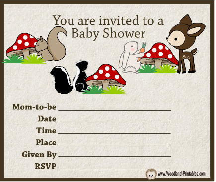 Woodland Animals Baby Shower Party Invitations
