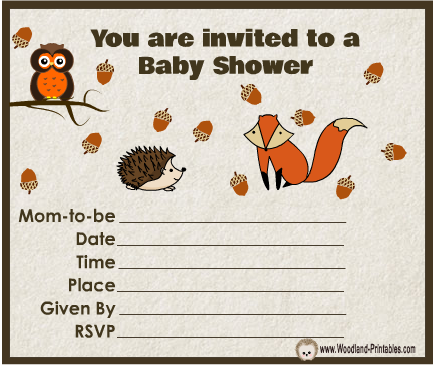 Owl, Hedgehog and Fox, Cute Baby Shower Party Invitations