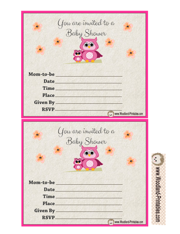 Free Printable Woodland Baby Shower Party Invitations