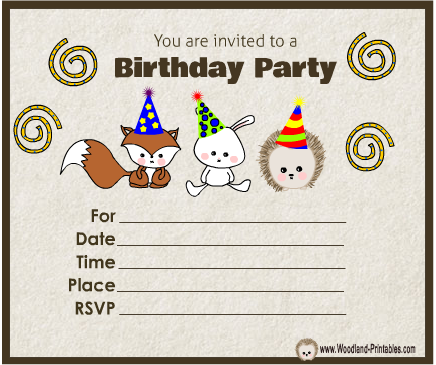 >Free Printable Woodland Creatures Birthday Invitations