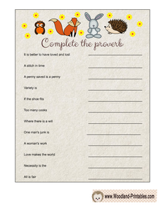 Complete the Proverb Baby Shower Game Printable