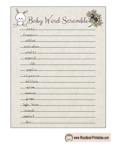 Baby Shower Word Scramble Game Printable