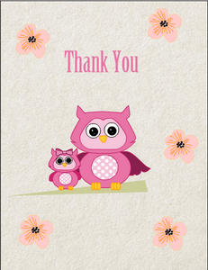 Cute Owl Thank You Card for Girl Baby Shower