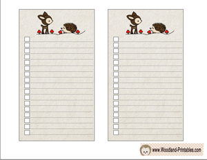 Free Printable To Do Lists with hedgehog and deer