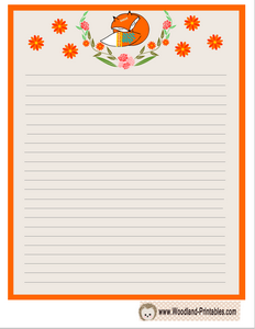 Cute Fox and Flowers Writing Paper