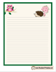 Writing Paper Printable featuring Hedgehog